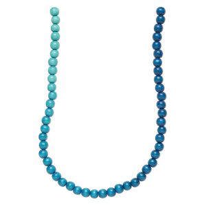 Bead 1pkg1, Taiwanese cheesewood (dyed / waxed), aqua ombre, 7-8mm round, 15-1/2 to 16 inches.