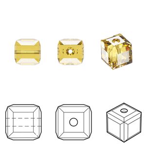 Bead 6pk light topaz, Crystal Passions&reg; 8mm cube 5601