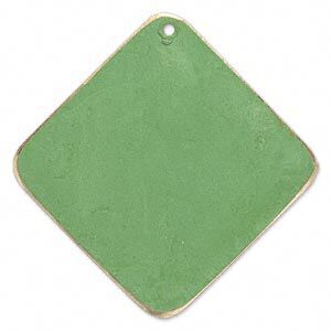 Focal, brass, bright green patina, Pantone&reg; color 17-0215, 40x40mm double-sided diamond. Sold per pkg of 6.