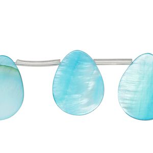 Mother-of-pearl shell 1pkg1, top-drilled flat teardrop bead 15 inch blue 19x6mm-20x10mm