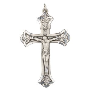 Focal, Britannia pewter (tin-based alloy), 45x30.5mm single-sided diamond-cut crucifix. Sold individually.
