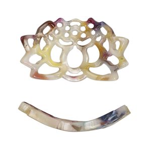 Focal, resin, multicolored, 32x19mm curved lotus flower with cutouts. Sold per pkg of 4.