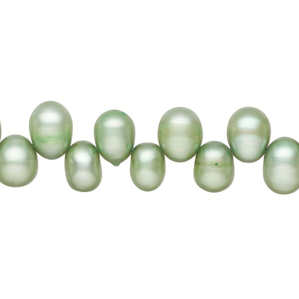 Freshwater pearl 1pkg1, top-drilled rice, 15.5-16 inch light green 7x6mm-10x7mm cultured image number 0