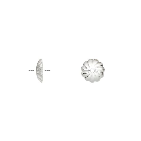 Bead cap, silver-plated brass, 7x2mm corrugated round, fits 7-9mm bead. Sold per pkg of 100. image number 0