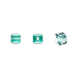 Bead 1pkg6 Caribbean green, Crystal Passions&reg; Regenerated 6mm cube 5601