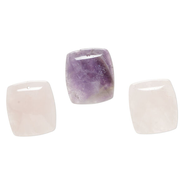 Multi-gemstone 1pkg3, top-drilled domed rectangle flatback drop mix 23x20mm-24x21mm image number 0