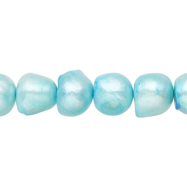 Freshwater pearl 1pkg1, button, 15.5-16 inch sky blue 9-12mm cultured image number 0