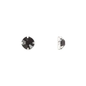 Bead 12pk rose montees jet silver plate, Preciosa Czech crystal 6.32-6.5mm round SS30