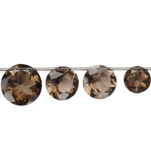Smoky quartz 1pkg11, top-drilled faceted flat round bead B+ grade, graduated