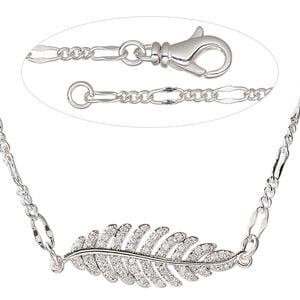 Necklace, Everyday Jewelry&trade;, silver-plated brass and cubic zirconia link with silver-plated brass chain, 18-1/2 inches. Sold individually.