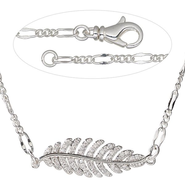 Necklace, Everyday Jewelry&trade;, silver-plated brass and cubic zirconia link with silver-plated brass chain, 18-1/2 inches. Sold individually. image number 0