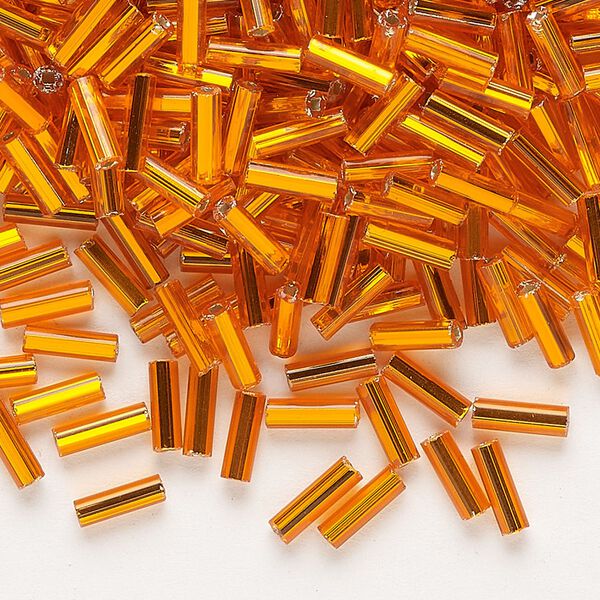 Bead, Preciosa Ornela Czech glass, bugle bead, pkg/500g, 1/4 inch, silver-lined transparent orange, (97000). image number 0