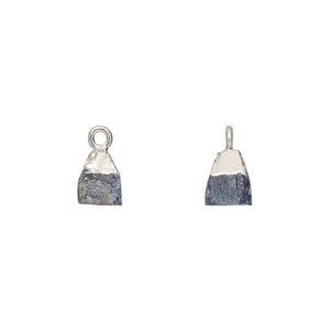 Drop 1pkg1, sterling silver and electrocoated blue sapphire, 8x5mm-9x7mm hand-cut nugget