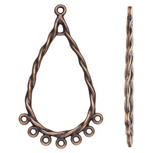 Focal, antique copper-finished "pewter" (zinc-based alloy), 36x20.5mm double-sided open twisted teardrop with 8 closed loops. Sold per pkg of 20.