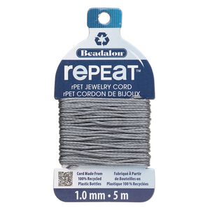 Cord, Beadalon&reg; RePEaT&trade;, recycled polyethylene, grey, 1mm, 100-pound test. Sold per 5-meter card.