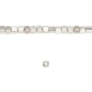 Bead 1pkg1 silver-finished "pewter", 3mm rounded cube, 8 inch