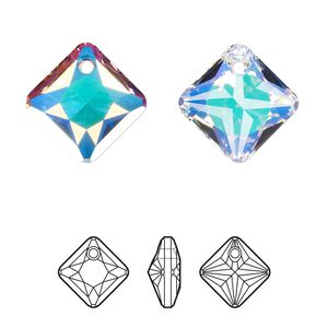 Drop 24pk crystal AB, Swarovski&reg; 16mm pendant princess cut 6431