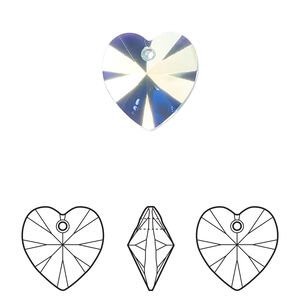 Drop 144pk aquamarine AB, Swarovski&reg; 14mm pendant heart 6228