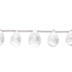 Quartz crystal 1pkg1, hand-cut top-drilled faceted teardrop bead natural 8 inch graduated 8x5mm-12x7mm