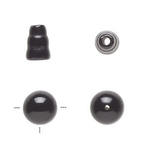 Black onyx 2pkg2, T-drilled round / cone bead 10mm / 9x7mm