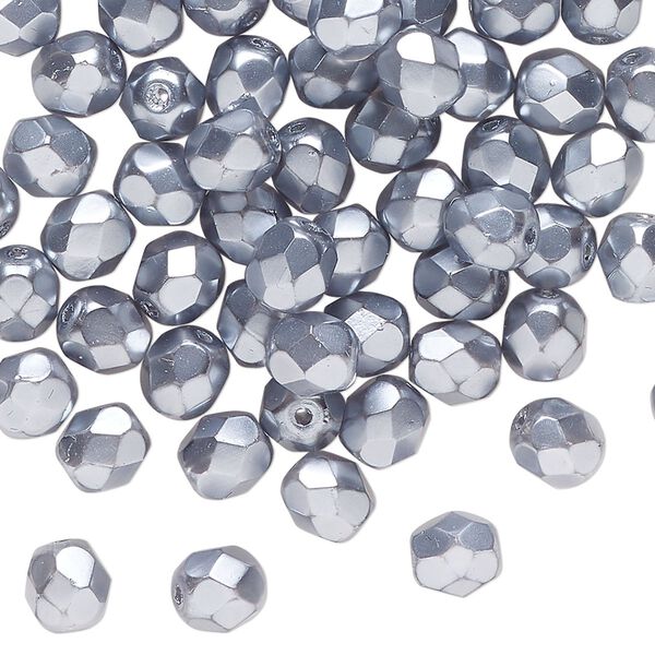 Bead, Czech fire-polished, glass, opaque blue-grey, 6mm faceted round. Sold per 17-inch strand, approximately 75 beads. image number 0
