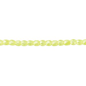 Bead, Czech fire-polished dipped d&eacute;cor glass, pearlescent light yellow, 3mm faceted round. Sold per 15-1/2" to 16" strand.