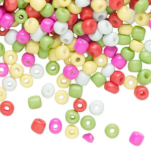 Seed bead mix, glass, pkg/50g, #6 round, opaque mixed colors.