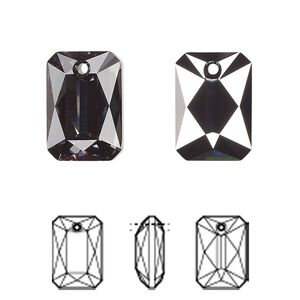 Drop 1pk crystal silver night, Crystal Passions&reg; 16x11.5mm pendant emerald cut 6435