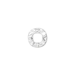 Link, sterling silver, 12mm hammered open round. Sold per pkg of 4.