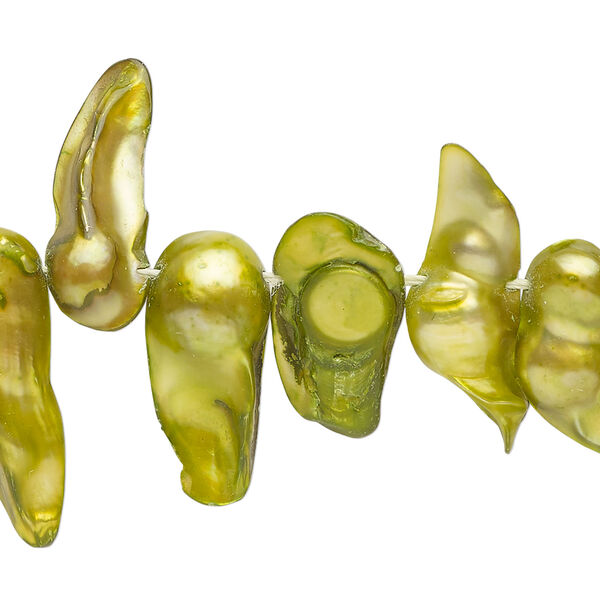 Pearl 1pkg1 freshwater, top-drilled baroque, 15 inch yellow-green 7x6mm-21x12mm cultured image number 0
