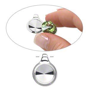 Pendant, Almost Instant Jewelry&reg;, silver-finished "pewter" (zinc-based alloy), 21x16mm single-sided round with 12mm rivoli setting and tube bail. Sold individually.