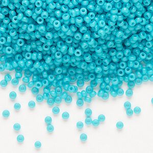 Seed bead, Miyuki, glass, pkg/250g, #11 rocaille, opaque matte outside dyed turquoise blue, (RR-1686).