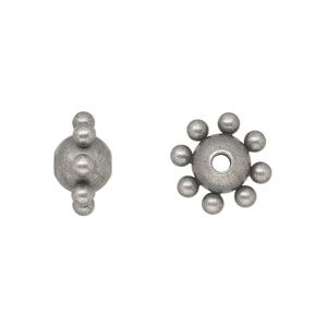Bead 1pkg10 silver-plated, 13x8mm studded round, steel antique