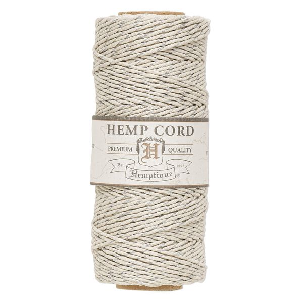 Cord, Hemptique&reg;, polished hemp, metallic silver and natural, 1mm diameter, 20-pound test. Sold per 205-foot spool. image number 0