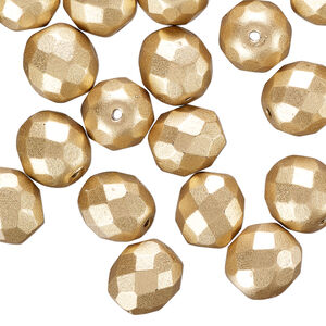 Bead 1pkg40 Czech fire-polished glass, opaque satin gold, 10mm faceted round.