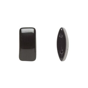 Bead, Preciosa, Czech glass, opaque black, 17x9mm double-drilled puffed rectangle with 0.8mm holes, fits up to 7.5mm bead. Sold per pkg of 20.