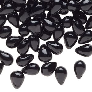 Bead, Czech pressed glass 1pkg2oz opaque black, 9x6mm top-drilled teardrop.