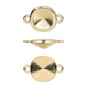 Link, TierraCast&reg;, Almost Instant Jewelry&reg;, gold-plated pewter (tin-based alloy), 13mm hammered square with 10mm cushion glue-in setting (4470). Sold per pkg of 2.