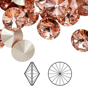 Chaton 144pk rose peach foil back, Swarovski&reg; 12mm rivoli 1122
