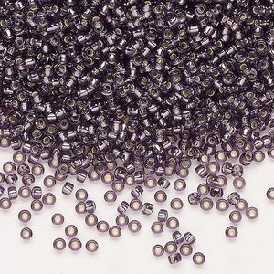Seed bead, Miyuki, glass, pkg/250g, #11 rocaille, transparent silver-lined amethyst purple (RR-24).