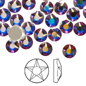 Flat back 12pk crystal AB foil back, Crystal Passions&reg; 7.07-7.27mm round SS34 2100