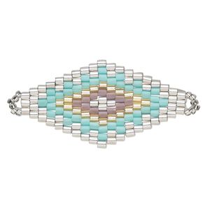 Focal, Creative Touch, glass, silver / turquoise blue / multicolored, 38x20mm double-sided diamond. Sold individually.
