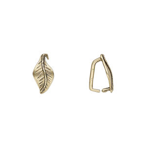 Bail, ice-pick, antiqued brass, 12.5x6.5mm leaf, 8mm grip length. Sold per pkg of 2.