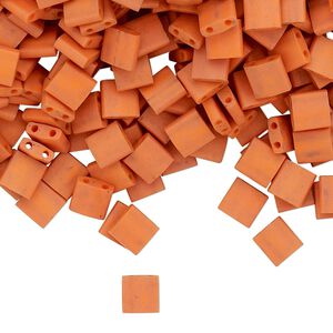 Seed bead, TILA&reg;, glass, pkg/10g, 5mm full tila square, opaque matte dark orange, (TL-2315).