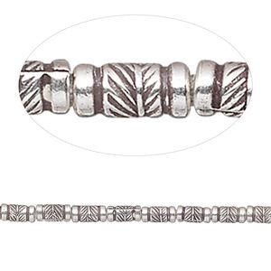 Bead 1pkg1 sterling silver, 5x2mm tube leaf, antiqued 8 inch Hill Tribes