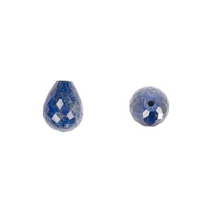 Lapis lazuli 1pkg2, hand-cut half-drilled faceted teardrop bead natural 10x8mm