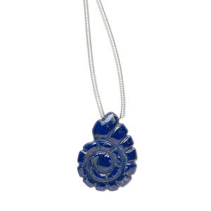 Lapis lazuli 1pkg1, hand-cut top-drilled 2-sided carved nautilus bead natural 20x15mm
