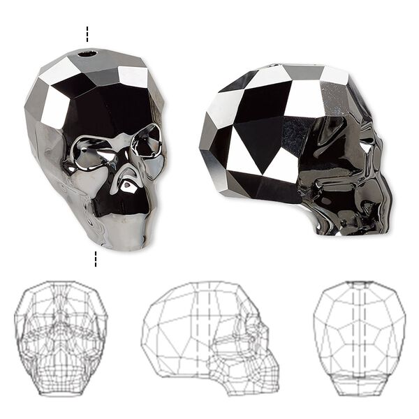 Bead 12pk crystal silver night 2X, Swarovski&reg; 19x18mm skull 5750 image number 0