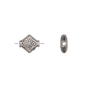 Bead 1pkg24 "pewter", 10x9mm flat diamond, antiqued