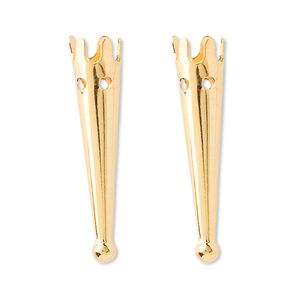Bolo tip 1pkg10 gold-plated, 33x7.5mm plain / 5.5mm inside diameter, brass